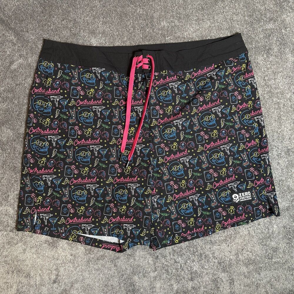 Zero Foxtrot Contraband Ripstop Board Shorts 7” Mens 2X Unlined Skulls Neon 2024